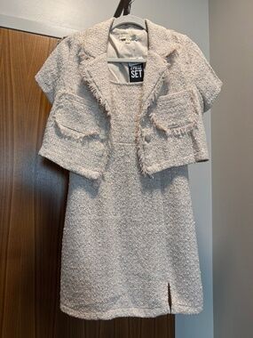 Thirty/Thirty LA Chic tweed pastel pink two-piece set NWT
